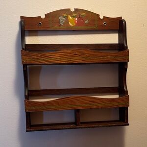 Wooden Wall-Mounted Spice Rack, Classic Farmhouse Style, Unmarked